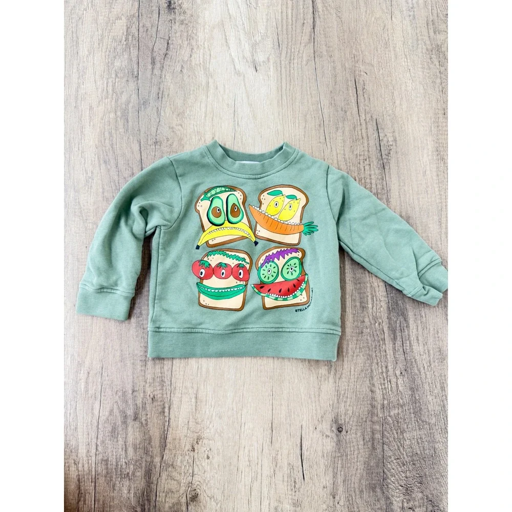 Stella McCartney Kids Sage Green Toast Face Graphic Sweatshirt 2 Years